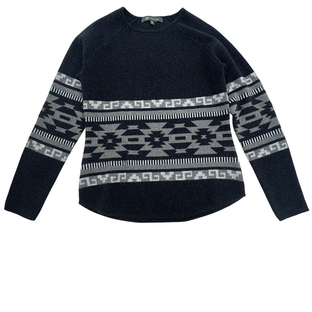 Title Nine Womens Por Vida 2.0 Sweater S Navy Gray Geometric Wool Silk Blend